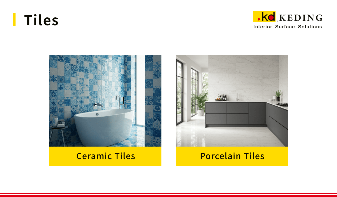 A picture showcases interior designs with both ceramic and porcelain tiles.
