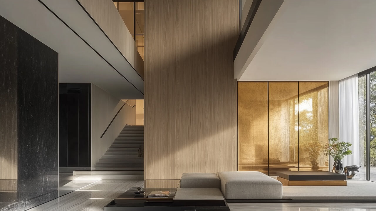 A modern living room decorated with Keding’s decorative wall panels.